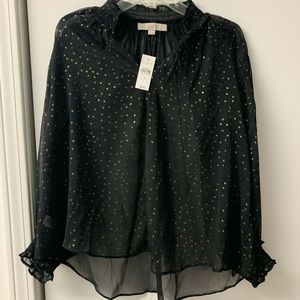 Black and gold sheer Loft blouse.